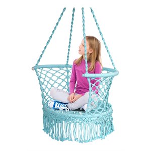 costway iron polyester hammock swing chair with cotton rope in turquoise