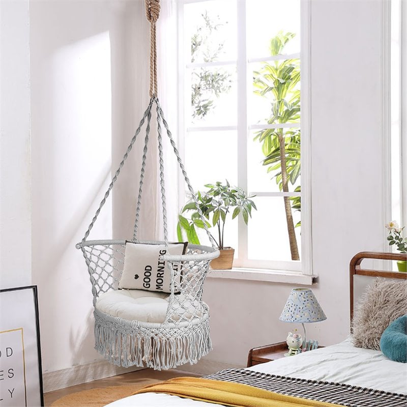 Costway Iron Polyester Hammock Swing Chair with Cotton Rope in Gray