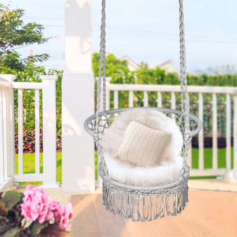 Costway Iron Polyester Hammock Swing Chair with Cotton Rope in Gray