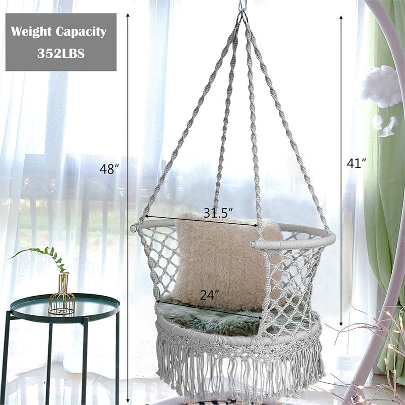 Costway Iron Polyester Hammock Swing Chair with Cotton Rope in Gray