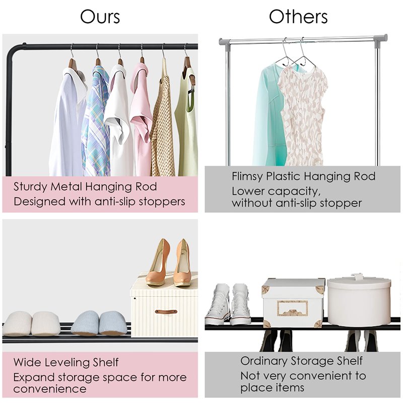 Costway Industrial Metal Garment Rack/Heavy Duty Floor Cloth Rack in Black