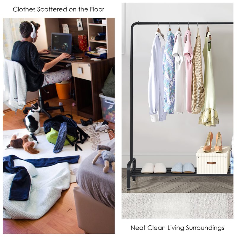 Costway Industrial Metal Garment Rack/Heavy Duty Floor Cloth Rack in Black