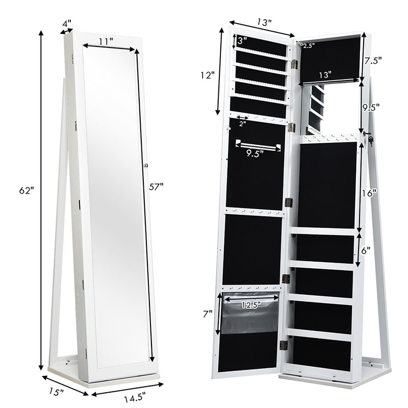 Wall Mounted Jewelry Cabinet with Full-Length Mirror - Costway