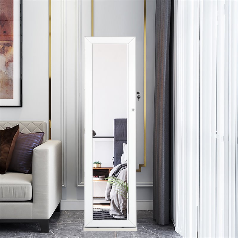 Costway Mirrored Jewelry Cabinet Lockable Standing Storage Organizer in White