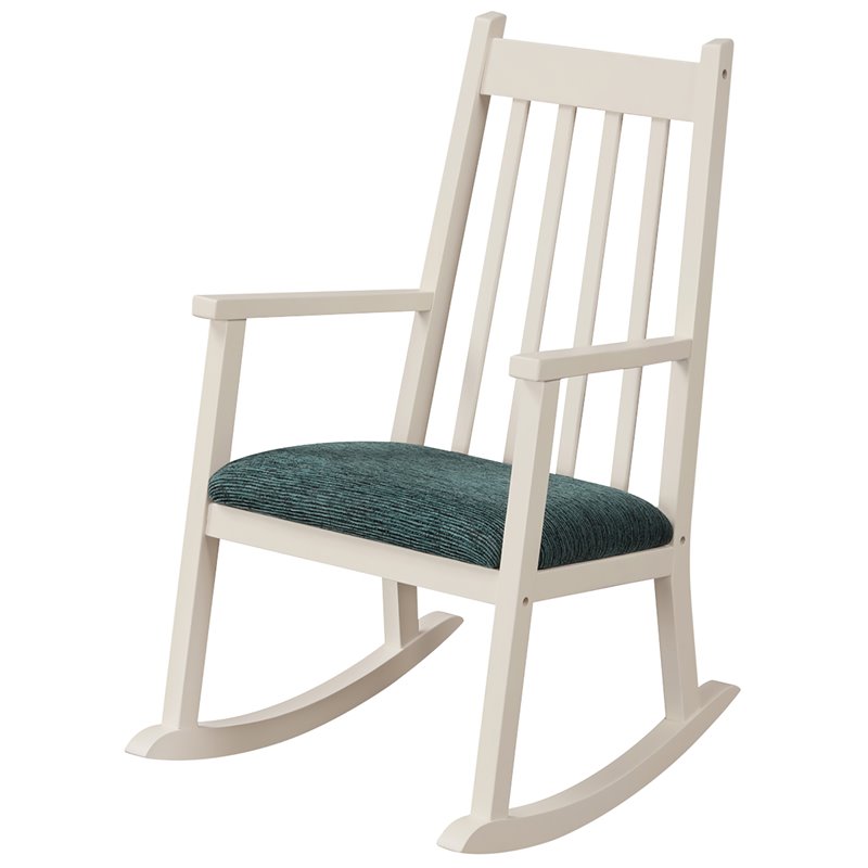 Costway Wooden Rocking Chair with Cushion in White-Peacock Blue