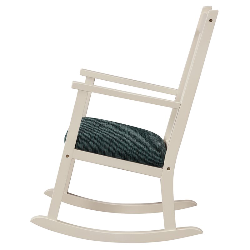 Costway Wooden Rocking Chair with Cushion in White-Peacock Blue