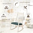 Costway Wooden Rocking Chair with Cushion in White-Peacock Blue