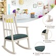 Costway Wooden Rocking Chair with Cushion in White-Peacock Blue