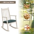 Costway Wooden Rocking Chair with Cushion in White-Peacock Blue