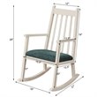 Costway Wooden Rocking Chair with Cushion in White-Peacock Blue