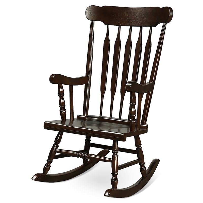 Costway Solid Wood Indoor/Outdoor Porch Rocking Chair in Glossy Coffee