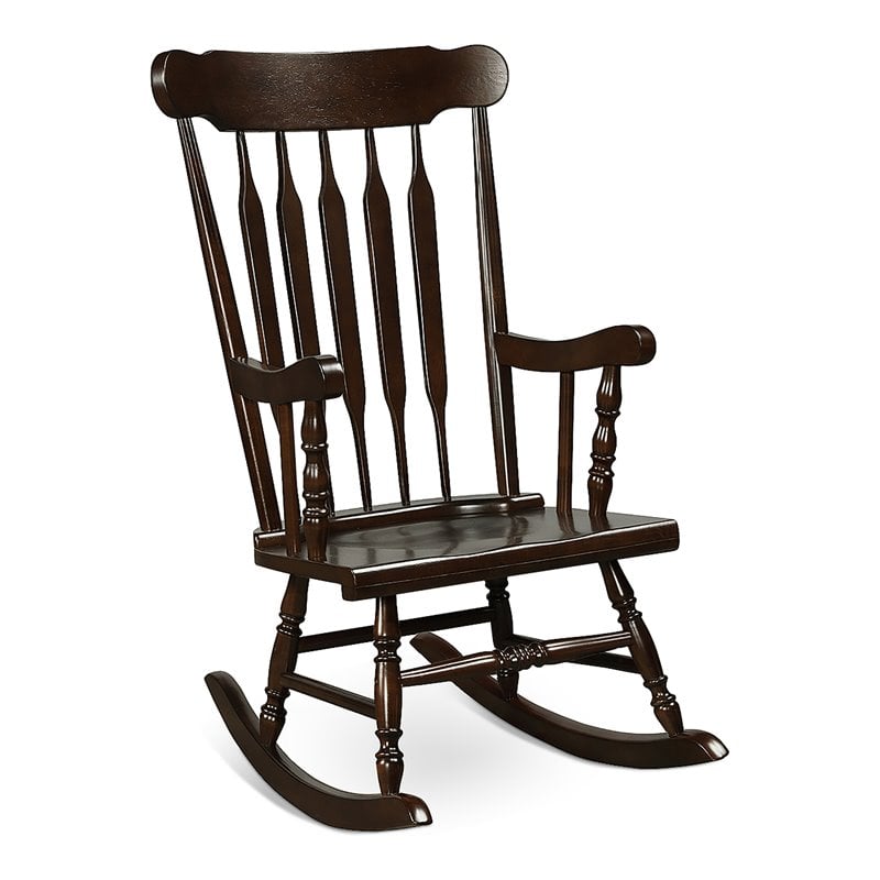 Costway Solid Wood Indoor/Outdoor Porch Rocking Chair in Glossy Coffee