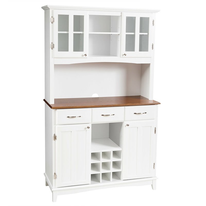 Costway Buffet & Hutch Kitchen Storage Cabinet Cupboard with Wine Rack in White