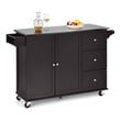 Costway 2-Door Stainless Steel Top Kitchen Island Storage Cabinet in Brown