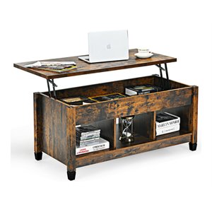 Costway Lift Top Solid Wood Coffee Table with Hidden Compartment in Coffee