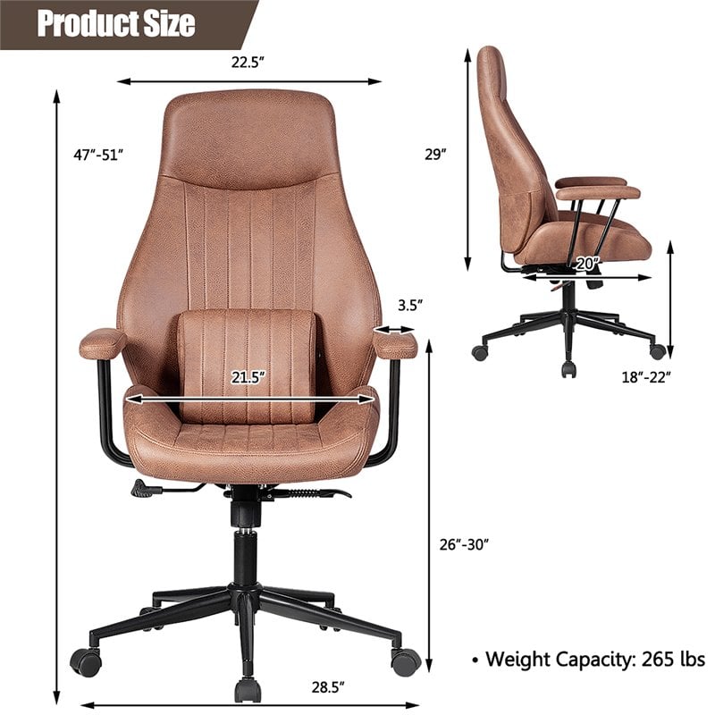 Costway Adjustable High Back Suede Office Task Chair with Lumbar in Brown