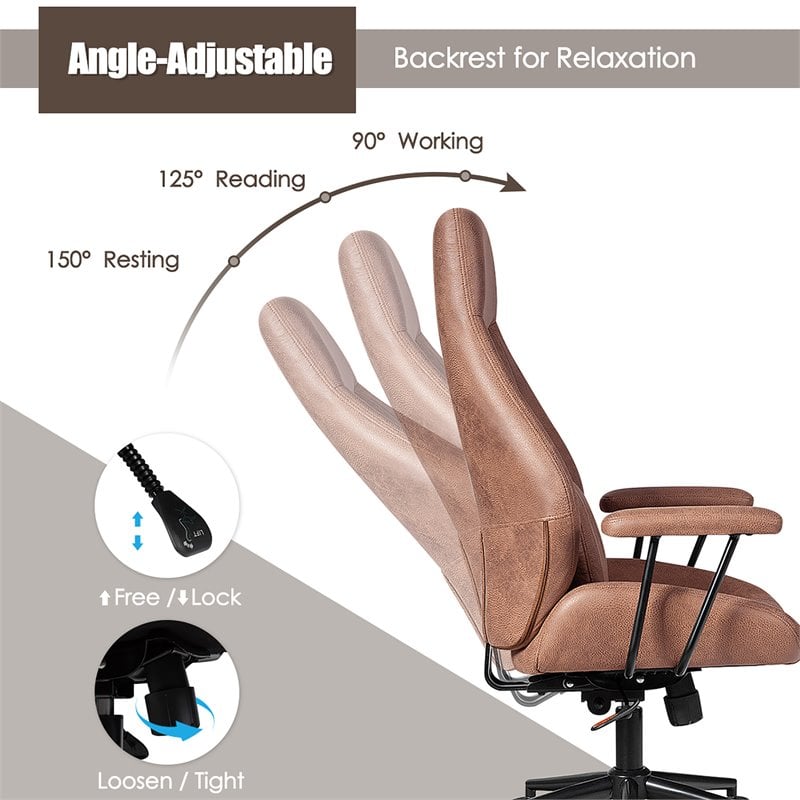 Costway Adjustable High Back Suede Office Task Chair with Lumbar in Brown