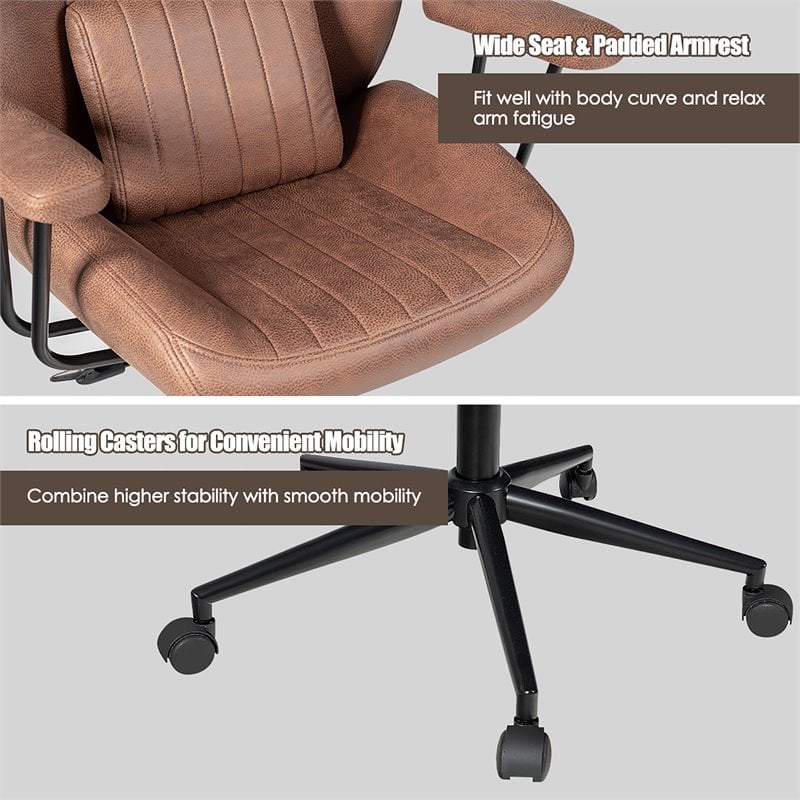 Costway Adjustable High Back Suede Office Task Chair with Lumbar in Brown