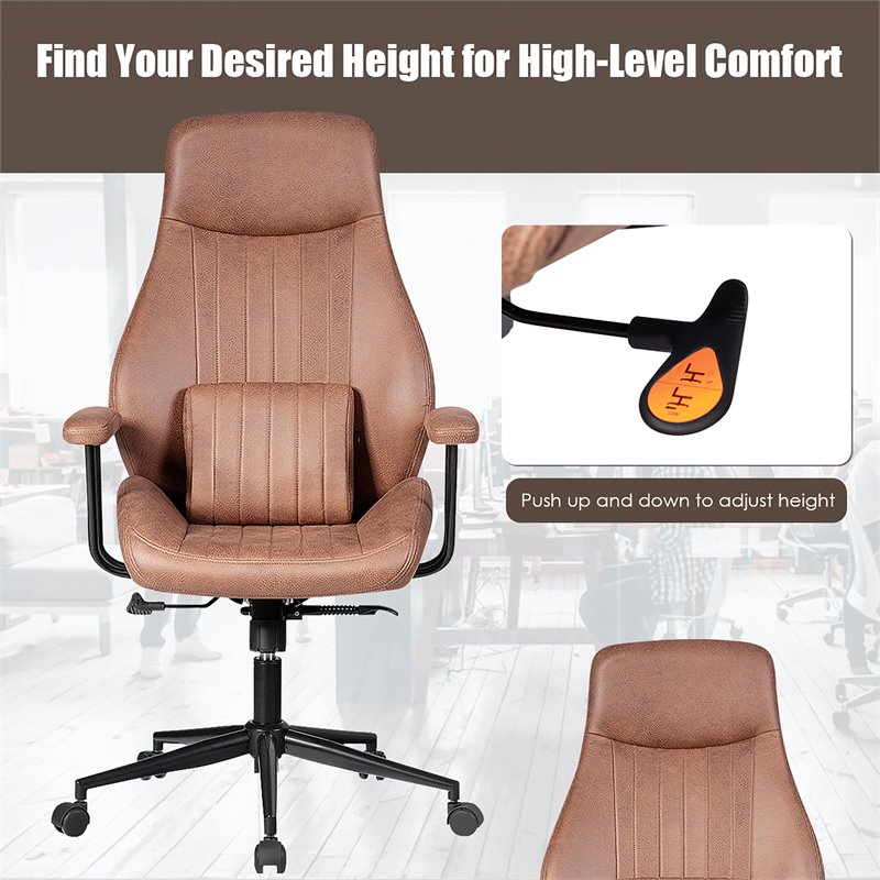 Costway Adjustable High Back Suede Office Task Chair with Lumbar in Brown