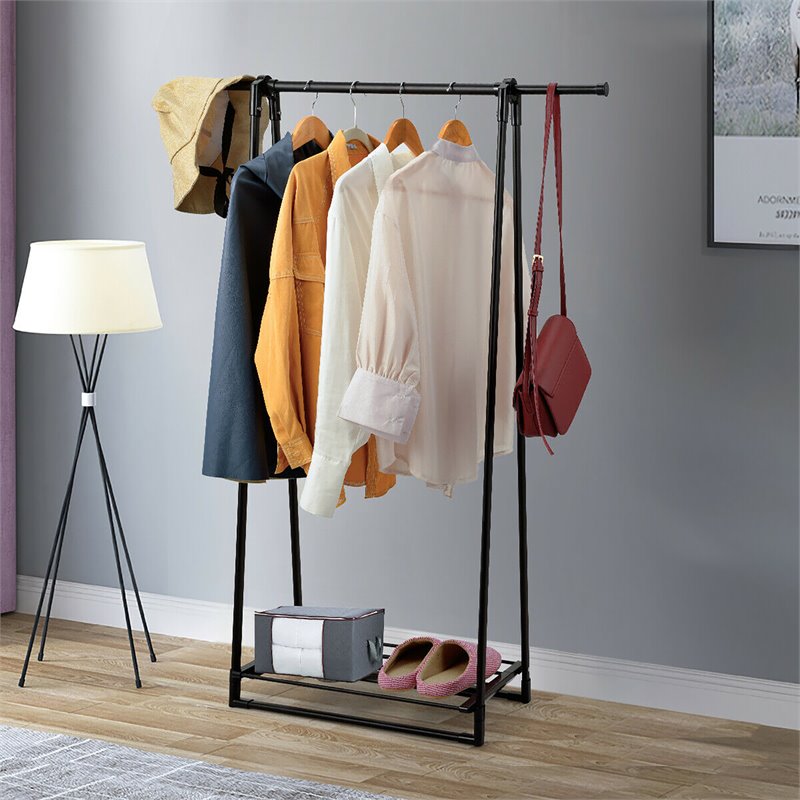 Costway A-Frame Steel Garment Rack Folding Clothes Hanger in Black