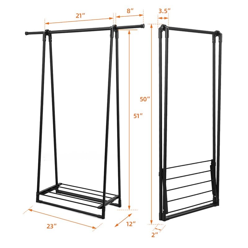 Costway A-Frame Steel Garment Rack Folding Clothes Hanger in Black