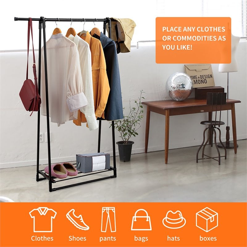 Costway A-Frame Steel Garment Rack Folding Clothes Hanger in Black