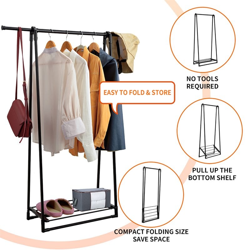 Costway A-Frame Steel Garment Rack Folding Clothes Hanger in Black