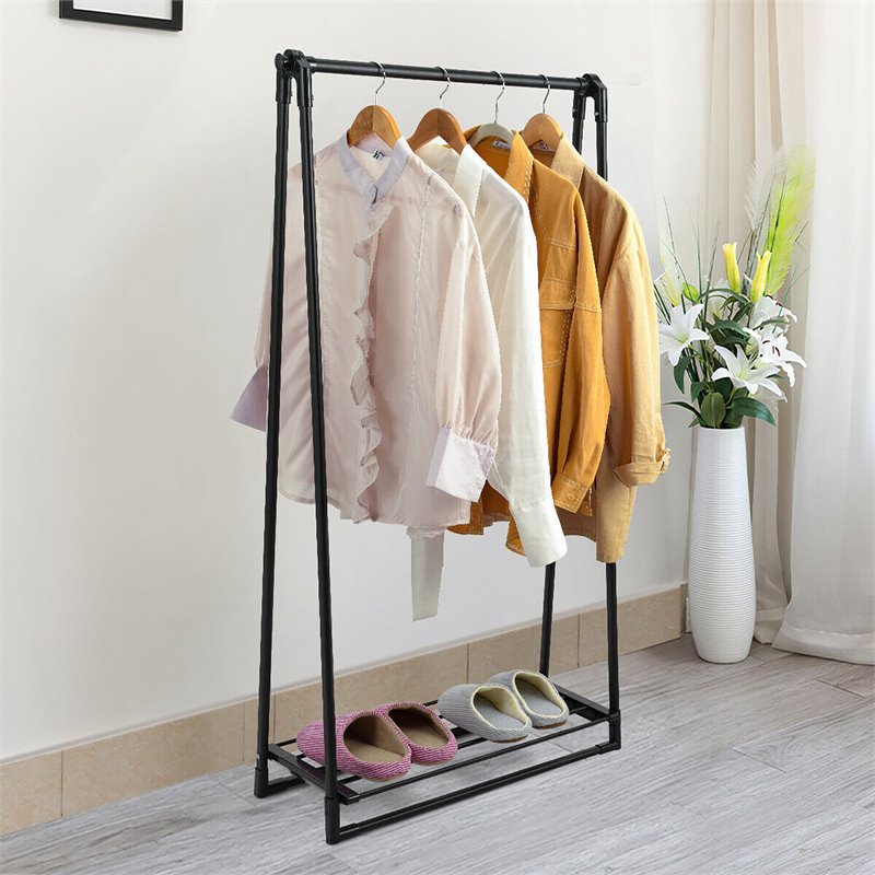 Costway A-Frame Steel Garment Rack Folding Clothes Hanger in Black