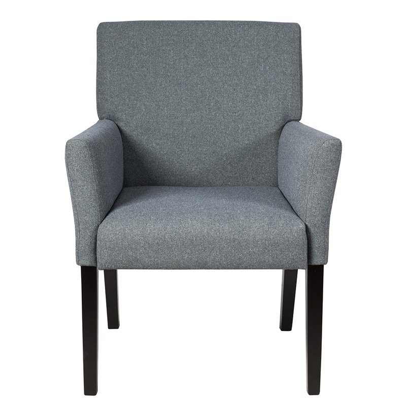 Costway Linen Fabric Executive Guest Arm Chair with Rubber Wood Legs in Gray