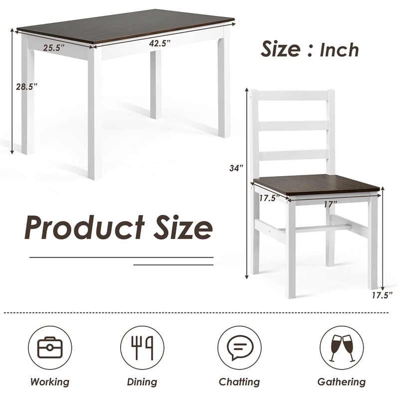 Costway 5-piece Compact Solid Wood Dining Set with Table & 4 Chairs in Walnut
