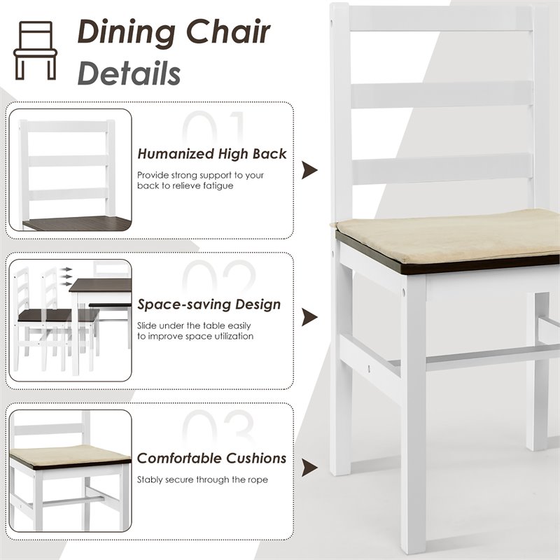 Costway 5-piece Compact Solid Wood Dining Set with Table & 4 Chairs in Walnut
