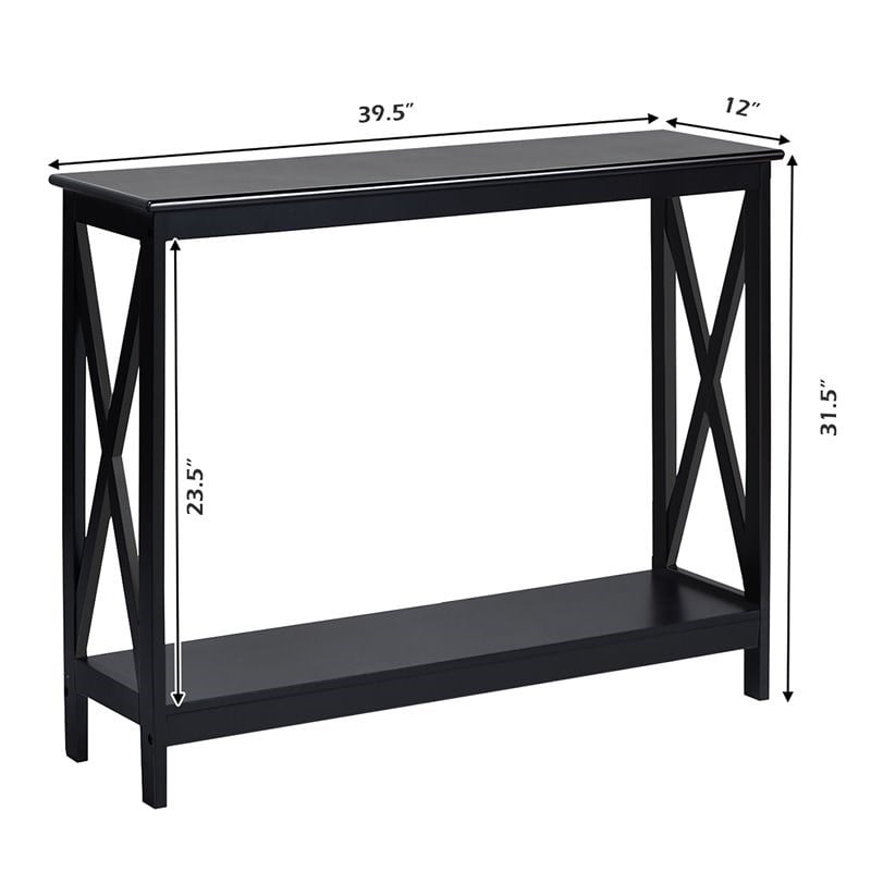 Costway 2-Tier X-Design Bookshelf Sofa Side Accent Console Table in Black