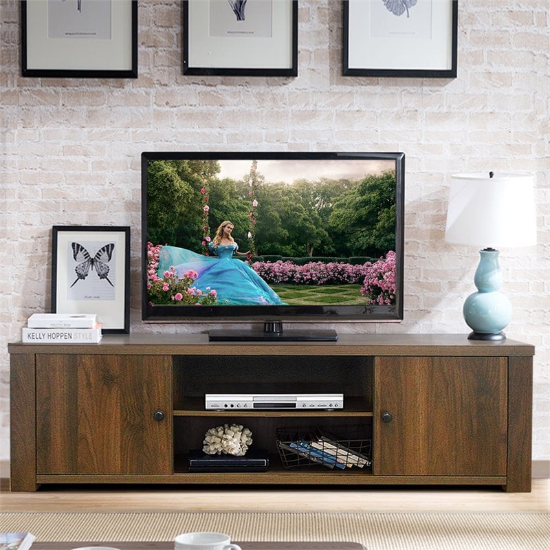 Costway Wood TV Stand for TV's up to 65'' with Storage Cabinets in Brown