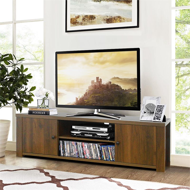 Costway Wood TV Stand for TV's up to 65'' with Storage Cabinets in Brown