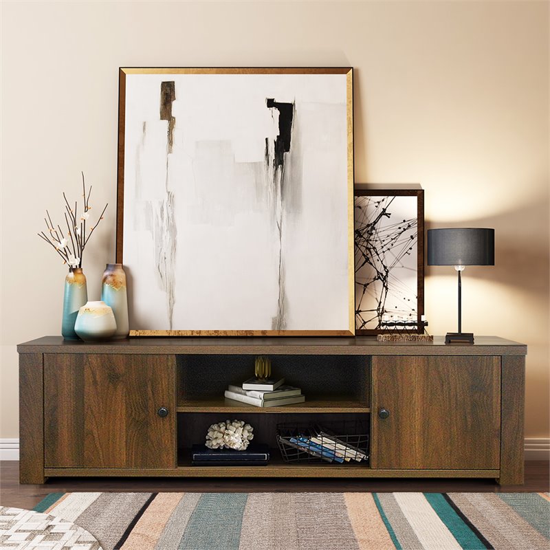 Costway Wood TV Stand for TV's up to 65'' with Storage Cabinets in Brown