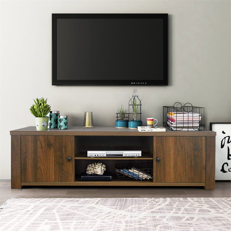 Costway Wood TV Stand for TV's up to 65'' with Storage Cabinets in Brown
