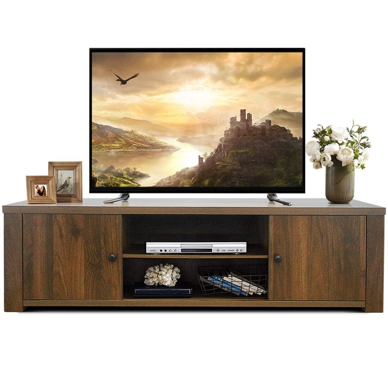 Costway Wood TV Stand for TV's up to 65'' with Storage Cabinets in Brown