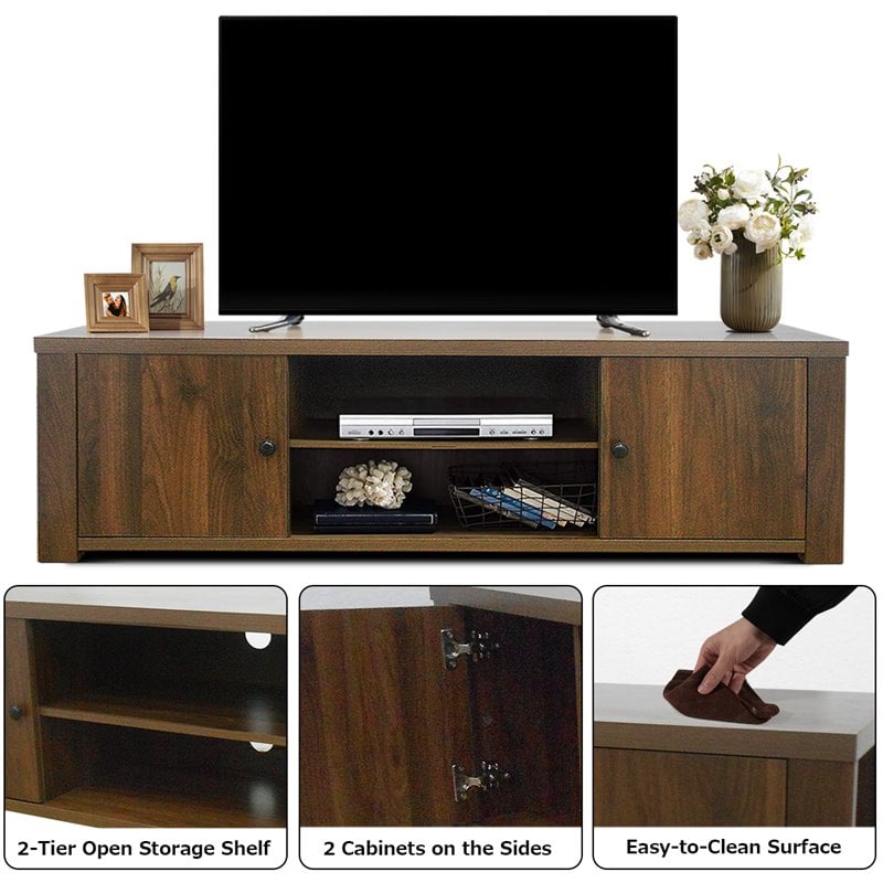 Costway Wood TV Stand for TV's up to 65'' with Storage Cabinets in Brown