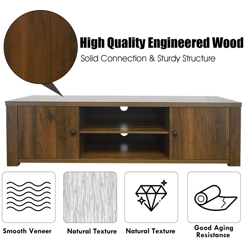Costway Wood TV Stand for TV's up to 65'' with Storage Cabinets in Brown