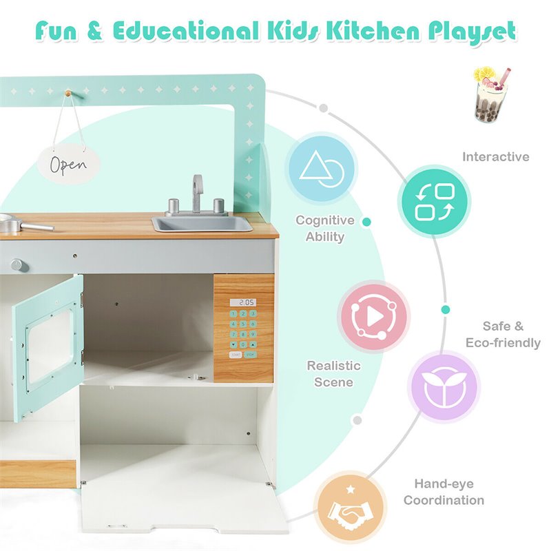 Costway 2-in-1 Kid Kitchen/Diner Restaurant Pretend Cooking Playset Toy in White