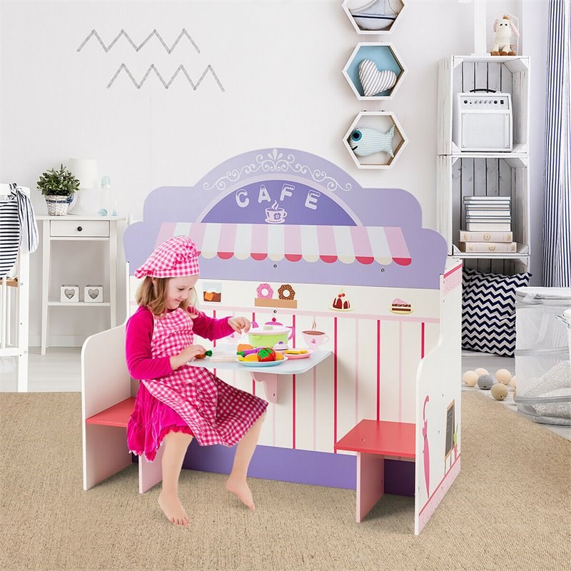 Costway 2-in-1 Kid Kitchen/Cafe Restaurant Pretend Cooking Playset Toy in Pink