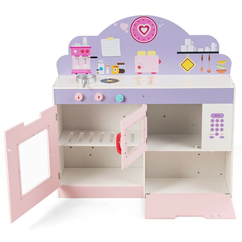 Costway 2-in-1 Kid Kitchen/Cafe Restaurant Pretend Cooking Playset Toy in Pink
