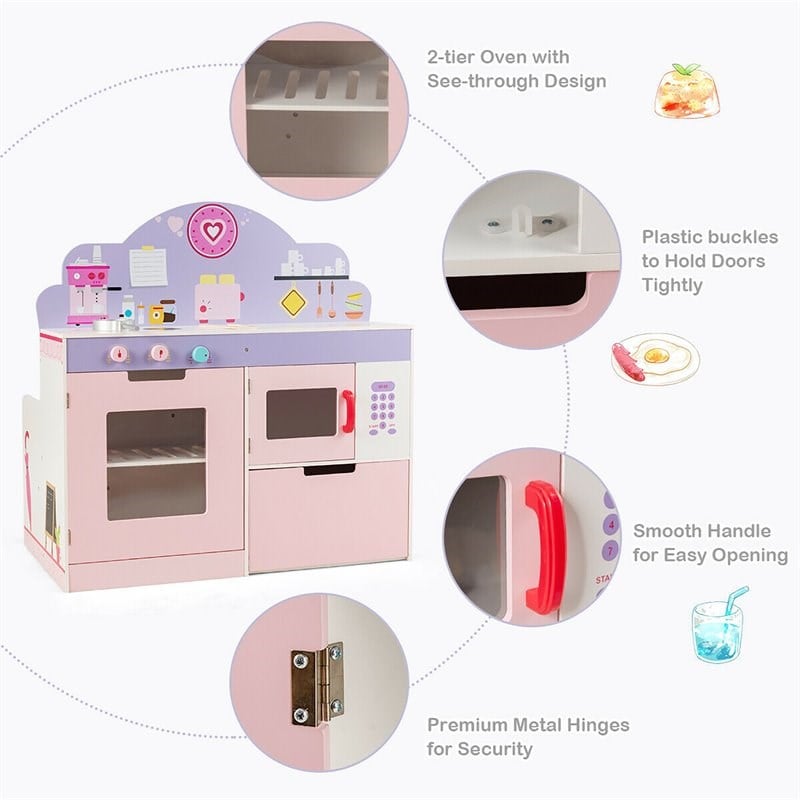 Costway 2-in-1 Kid Kitchen/Cafe Restaurant Pretend Cooking Playset Toy in Pink