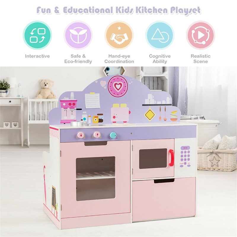 Costway 2-in-1 Kid Kitchen/Cafe Restaurant Pretend Cooking Playset Toy in Pink