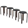 Costway Round Bentwood and PU Leather Stool with Padded Seat in Black (Set of 4)
