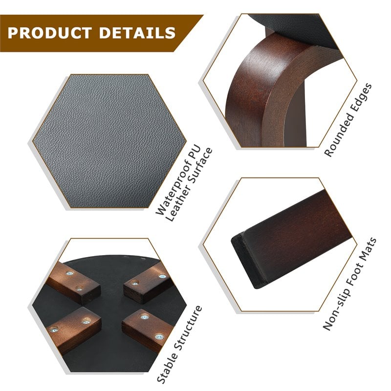 Costway Round Bentwood and PU Leather Stool with Padded Seat in Black (Set of 4)