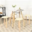 Costway Round Bentwood and PU Leather Stool with Padded Seat in Beige (Set of 4)
