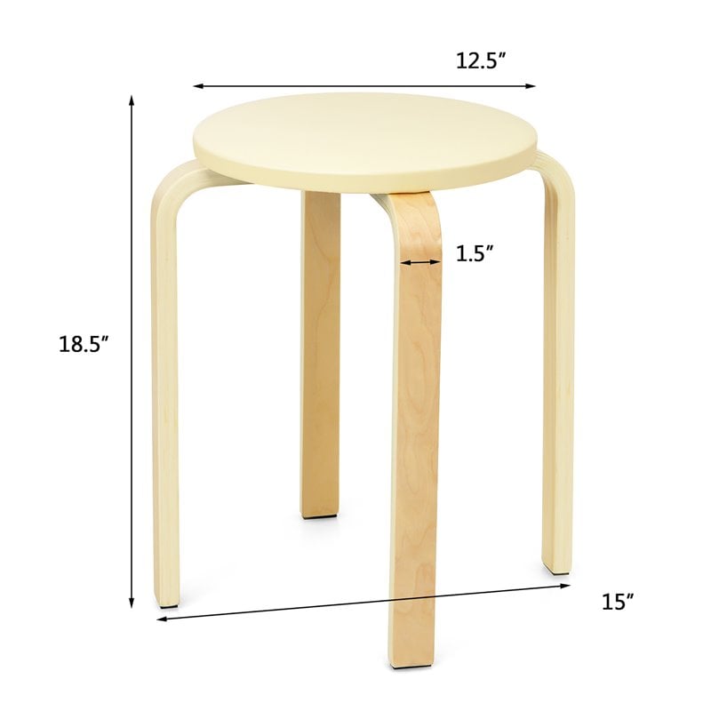 Costway Round Bentwood and PU Leather Stool with Padded Seat in Beige (Set of 4)