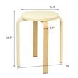 Costway Round Bentwood and PU Leather Stool with Padded Seat in Beige (Set of 4)