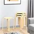Costway Round Bentwood and PU Leather Stool with Padded Seat in Beige (Set of 4)